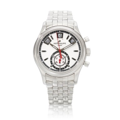 View full screen - View 1 of Lot 490. Ref. 5960/1A-001 Stainless steel flyback chronograph annual calendar wristwatch with day/night indication Circa 2016.