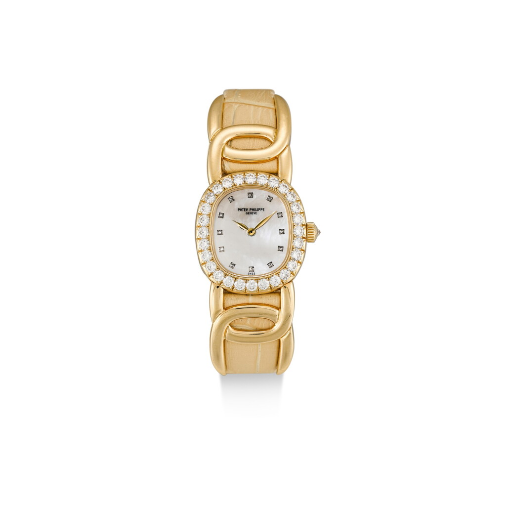 View full screen - View 1 of Lot 8141. PATEK PHILIPPE | GOLDEN ELLIPSE, REFERENCE 4931 A YELLOW GOLD AND DIAMOND-SET WRISTWATCH WITH MOTHER-OF-PEARL DIAL, MADE IN 2000.