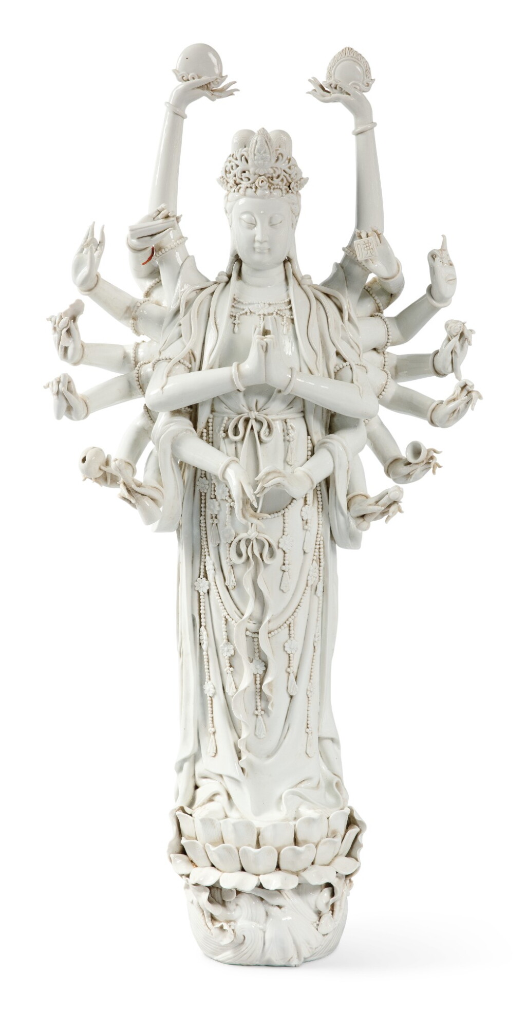 View full screen - View 1 of Lot 1149. A VERY LARGE 'DEHUA' FIGURE OF MULTI-ARM GUANYIN, 19TH / 20TH CENTURY.