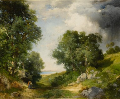 View full screen - View 1 of Lot 50. THOMAS MORAN | A GLIMPSE OF GREAT POND, MONTAUK.