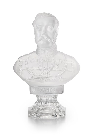 View full screen - View 1 of Lot 97. A continental moulded and frosted clear glass bust of Emperor Alexander II, probably French, circa 1900.