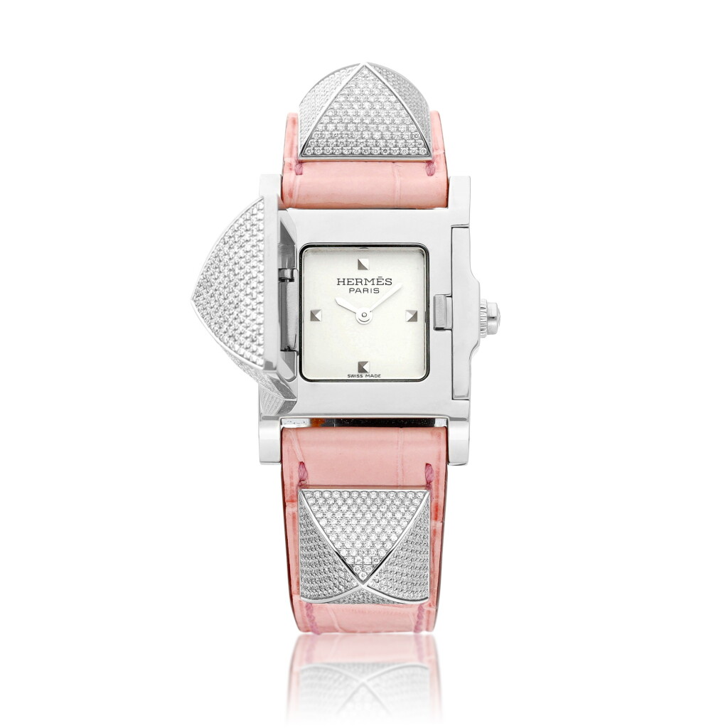 View full screen - View 1 of Lot 8059. Medor, Reference ME3.230 | A stainless steel and diamond-set wristwatch with concealed dial, Circa 2018 | 愛馬仕 | Medor 型號ME3.230 | 精鋼鑲鑽石腕錶,備隱藏式錶盤,約2018年製.