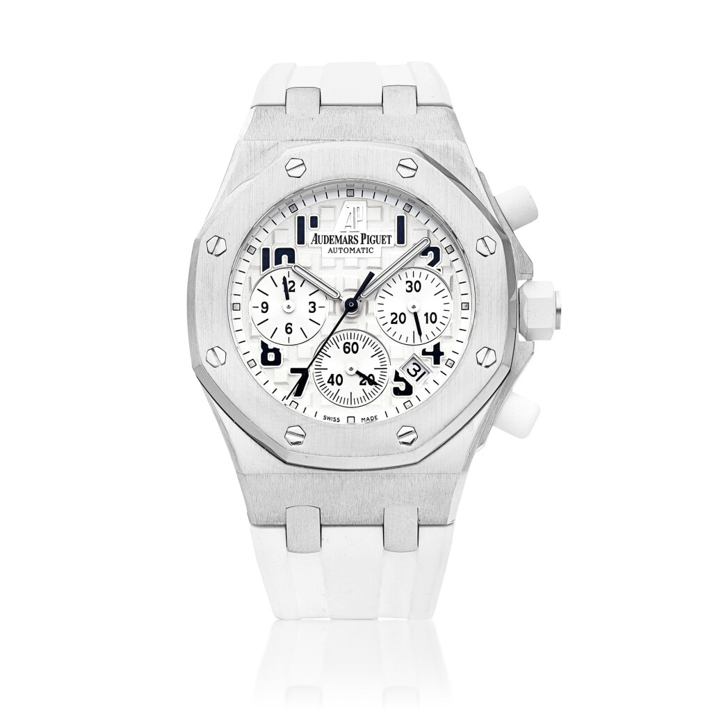 View full screen - View 1 of Lot 8068. Royal Oak Offshore, Reference 26283ST.OO.D010CA.01 | A stainless steel chronograph wristwatch with date, Circa 2015 | 愛彼 | 皇家橡樹離岸型系列 型號26283ST.OO.D010CA.01 | 精鋼計時腕錶,備日期顯示,約2015年製.