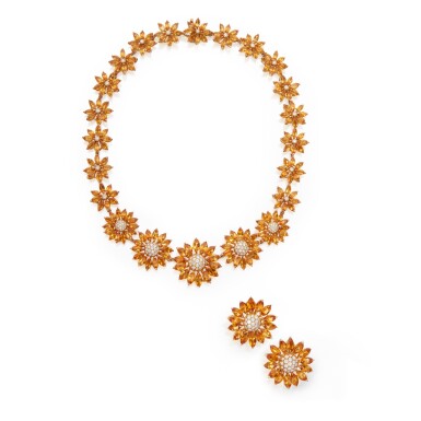 View full screen - View 1 of Lot 177. Citrine and Diamond Necklace and Pair of Earclips, France.