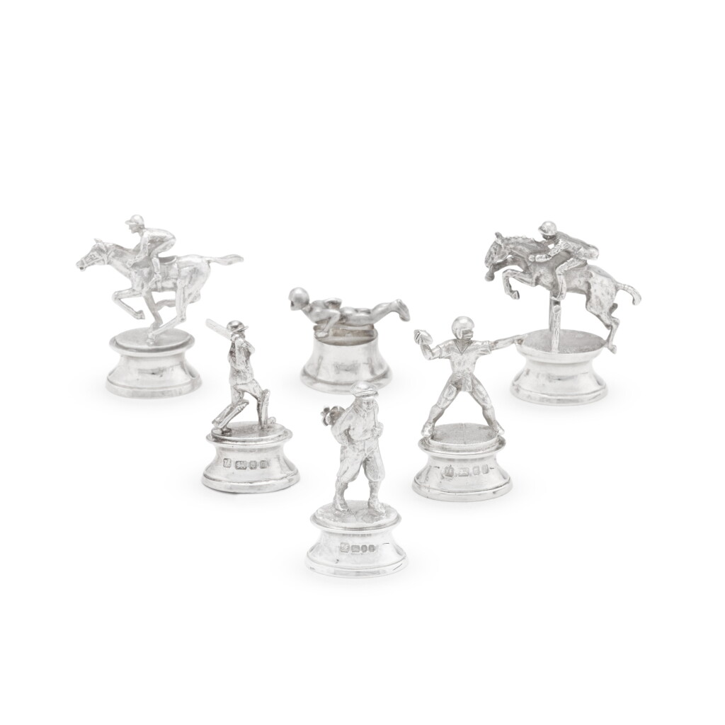 View full screen - View 1 of Lot 14. A cased set of six silver sporting menu holders, Theo Fennell, London, 1993-2018.