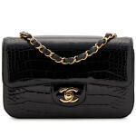 Shiny Alligator Mini Rectangle Classic Single Flap Gold Hardware, 2018-2019