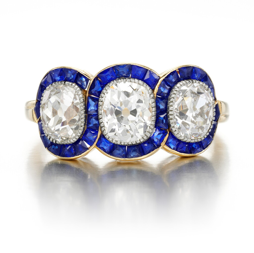 View full screen - View 1 of Lot 43. Sapphire and diamond ring, circa 1915.
