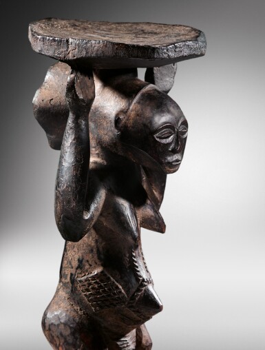 View full screen - View 1 of Lot 50. Siège caryatide, Hemba / Luba, République Démocratique du Congo | Caryatid stool, Hemba / Luba, Democratic Republic of the Congo.
