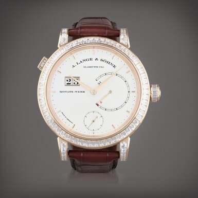 View full screen - View 1 of Lot 629. Lange 31, unique piece, reference 831.042 F Montre bracelet en or rose sertie de diamants avec date et indication de réserve de marche de 31 jours | Pink gold diamond-set wristwatch digital date display and 31 days power reserve indication Vers 2007 | Circa 2007.