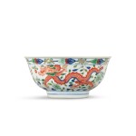 A wucai 'dragon and phoenix' bowl, Seal mark and period of Daoguang 清道光 五彩龍鳳呈祥紋盌 《大清道光年製》款