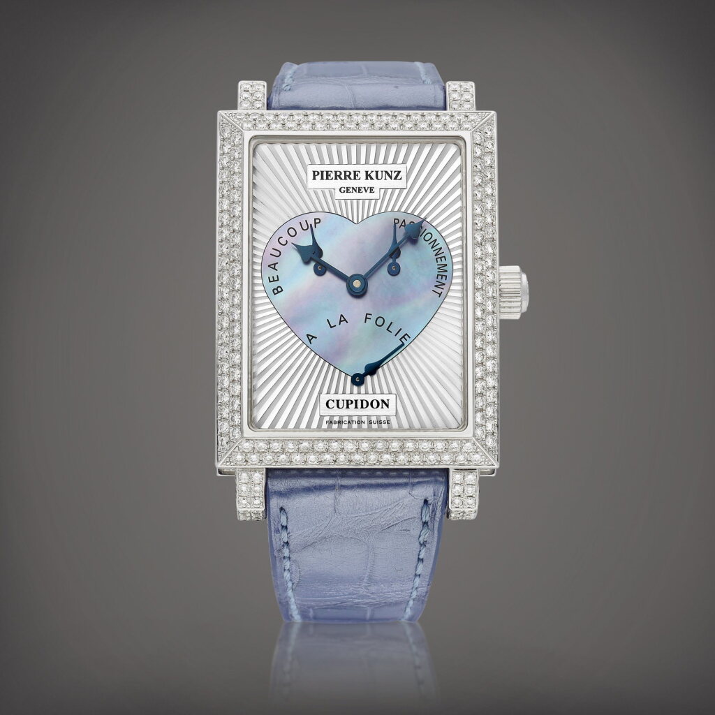 View full screen - View 1 of Lot 8818. Cupidon, Reference PKM 102 STR.1 | A white gold and diamond-set wristwatch with retrograde seconds and mother-of-pearl dial, Circa 2005 | Cupidon 型號PKM 102 STR.1 | 白金鑲鑽石腕錶,備逆跳秒針及珠母貝錶盤,約2005年製.