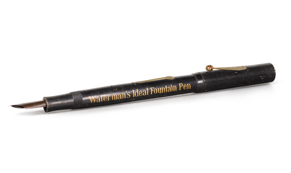 View full screen - View 1 of Lot 64. AN OVERSCALE PAINTED BEECH MODEL OF A WATERMAN FOUNTAIN PEN, EARLY 20TH CENTURY.