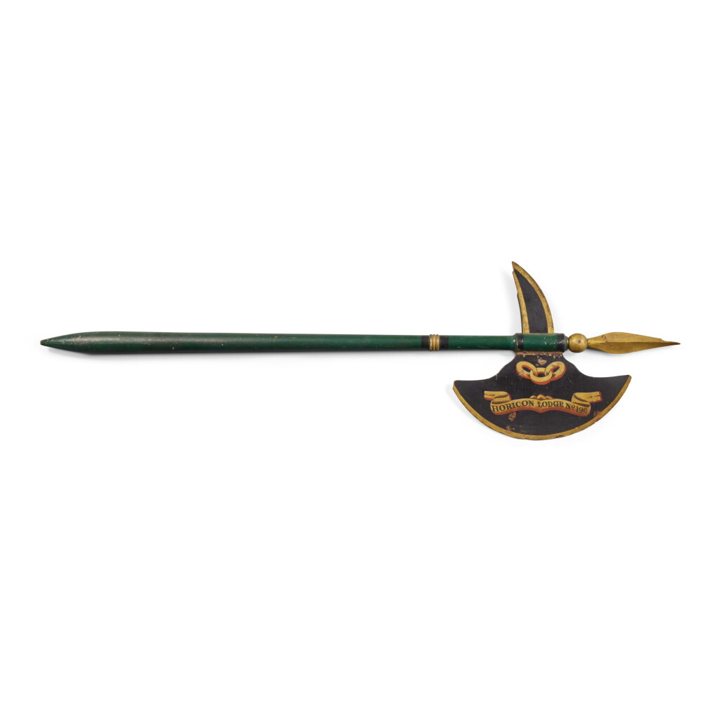 View full screen - View 1 of Lot 81. Paint-Decorated Wooden Ceremonial Odd Fellows Poleaxe, Brownsville, Ohio, 19th Century.
