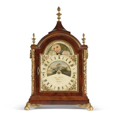 View full screen - View 1 of Lot 61. John Thwaites No.2445. A gilt-mounted mahogany table clock with twenty-four hour dial, moon and sunrise/sunset indications, London, circa 1800.