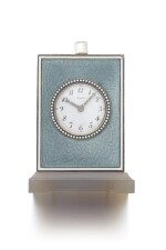 ENAMEL, AGATE, SAPPHIRE AND DIAMOND PETITE SONNERIE QUARTER REPEATING DESK CLOCK | CARTIER, EARLY 20TH CENTURY