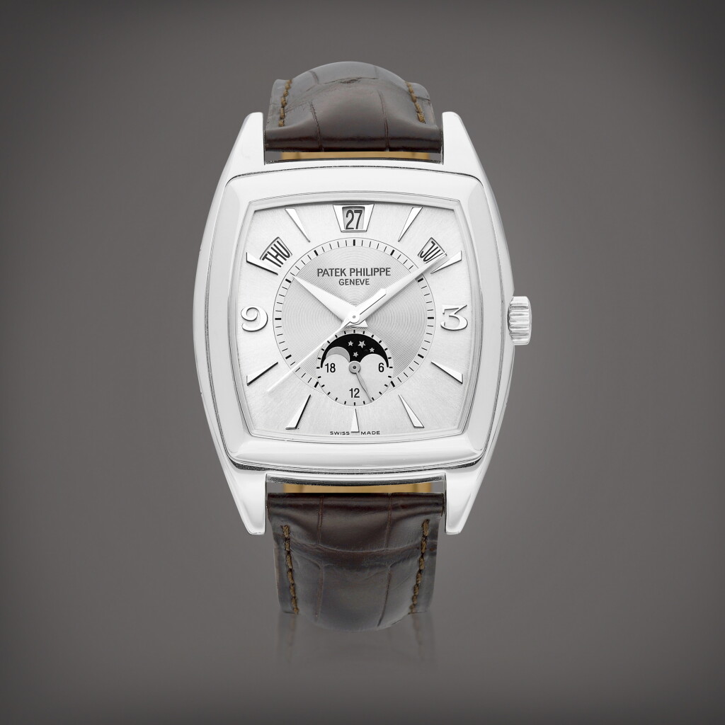 View full screen - View 1 of Lot 2282. Gondolo Calendario, Reference 5135 | A white gold annual calendar wristwatch with day, date, moon phases and 24 hours indication, Circa 2008 | 百達翡麗 | Gondolo Calendario 型號5135 | 白金年曆腕錶,備日期、星期、月相及24小時顯示,約2008年製.