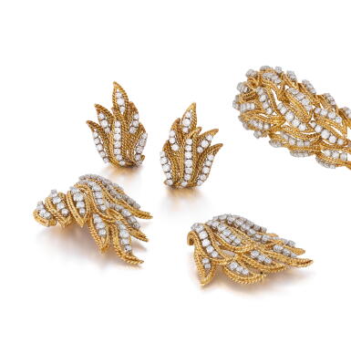 View full screen - View 1 of Lot 99. Gold and diamond demi-parure.