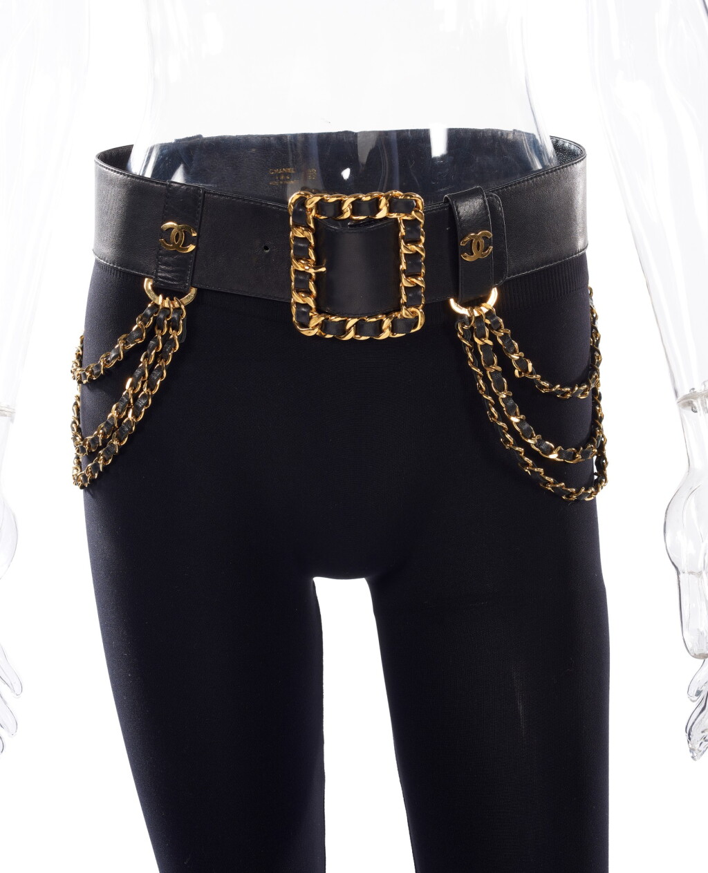 View full screen - View 1 of Lot 170. BLACK LEATHER CHAIN BELT, CHANEL.