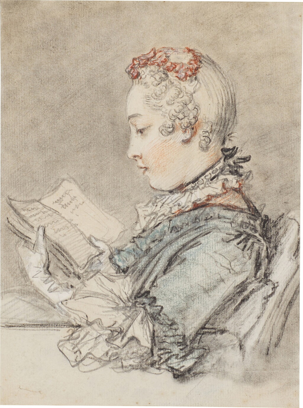View full screen - View 1 of Lot 43. Half-length of a seated Young Woman reading ‘Abelard et Héloïse’.