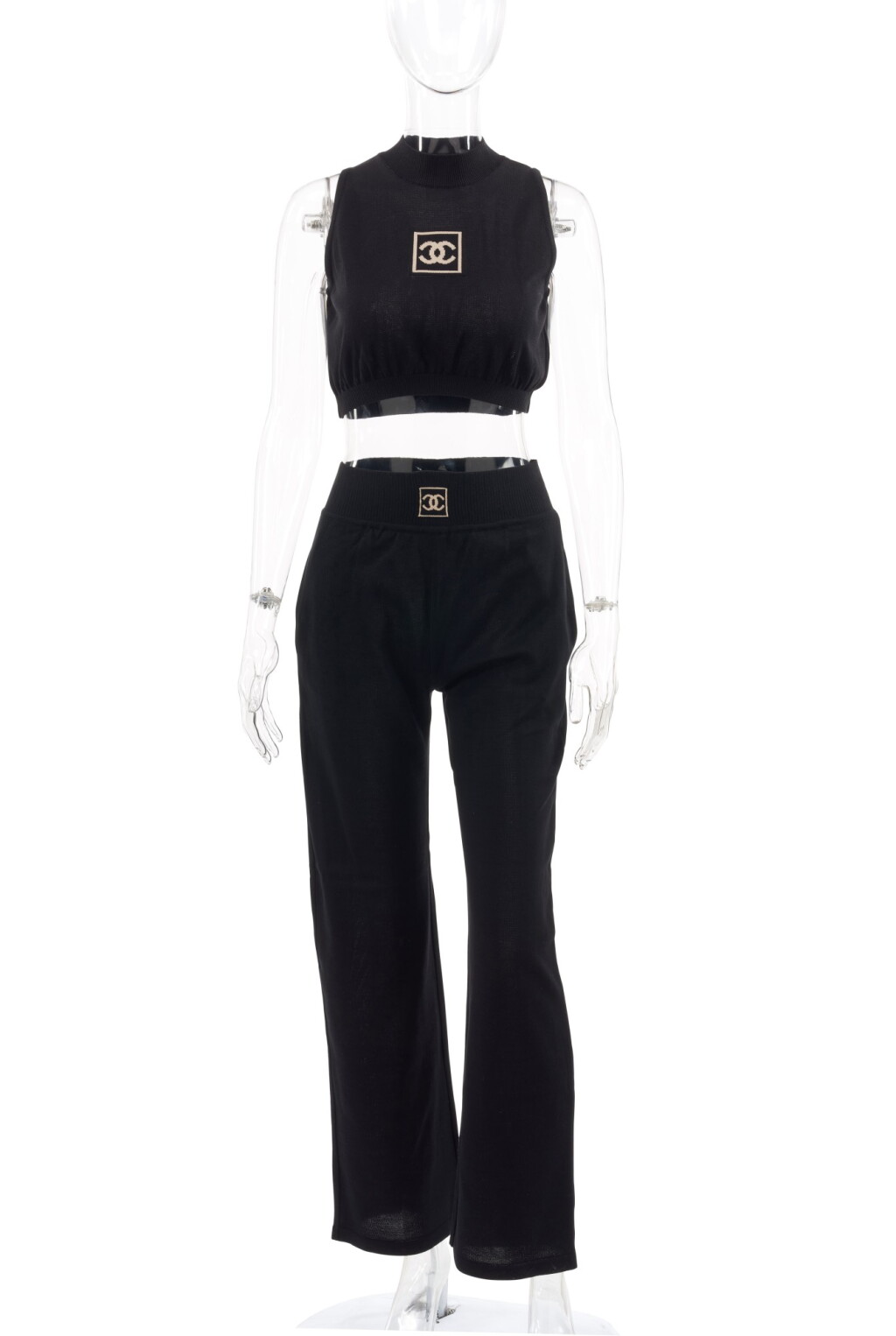 View full screen - View 1 of Lot 14. CHANEL | BLACK SPORT SUIT .