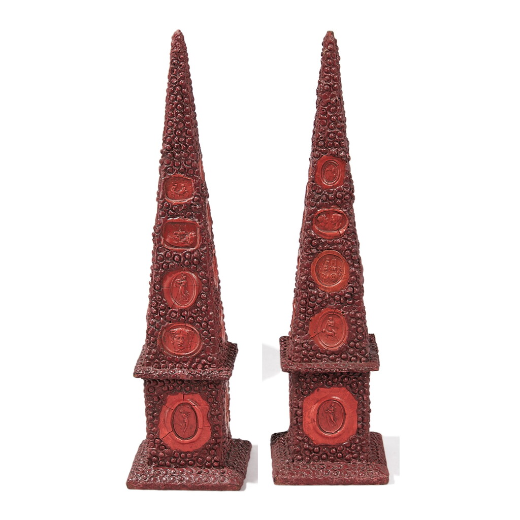 View full screen - View 1 of Lot 616. A PAIR OF REGENCY RED WAX SEAL OBELISKS, EARLY 19TH CENTURY.