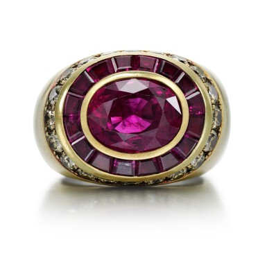 View full screen - View 1 of Lot 70. MOUNTED BY HEMMERLE | RUBY AND DIAMOND RING.