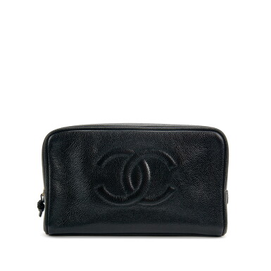 View full screen - View 1 of Lot 203. Black Caviar Leather Toiletry Case Dopp Cosmetic Pouch Gold Hardware 1994-1996.
