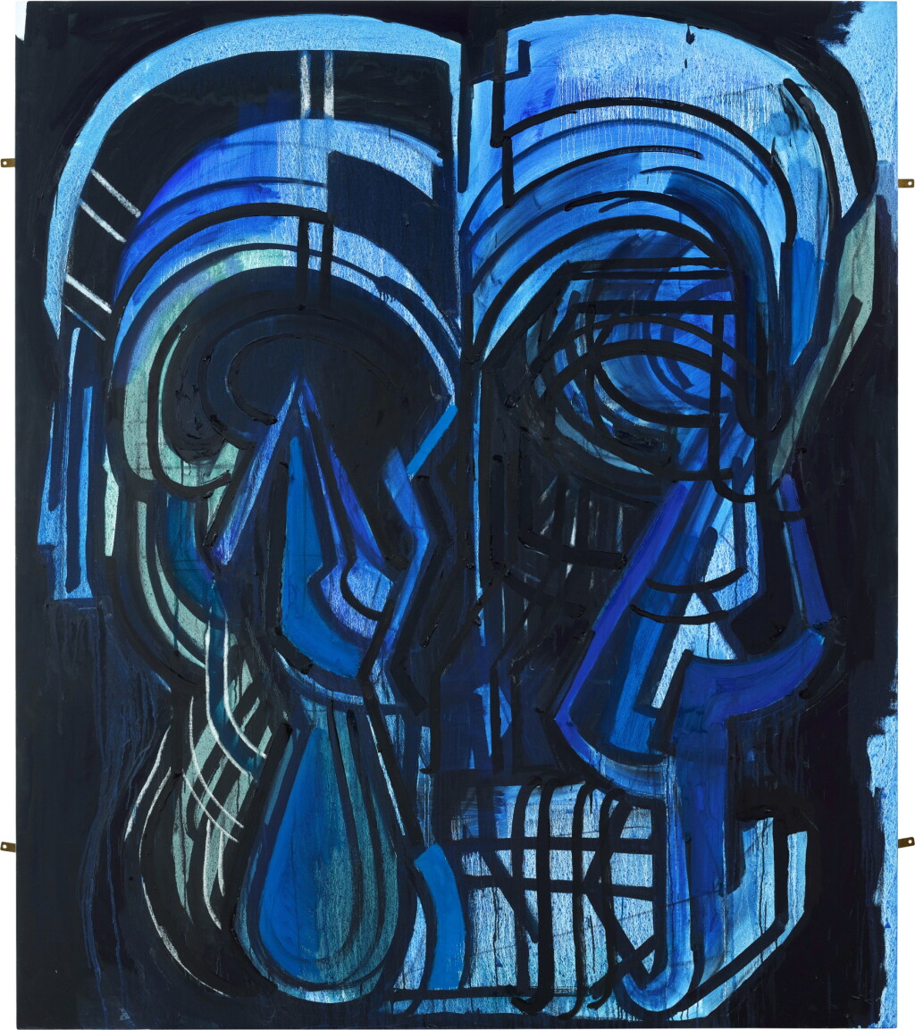 View full screen - View 1 of Lot 122. Thomas Houseago 托馬斯 ‧ 侯斯亞戈 | Black and Blue Mask on Canvas 畫布上的黑藍面具.