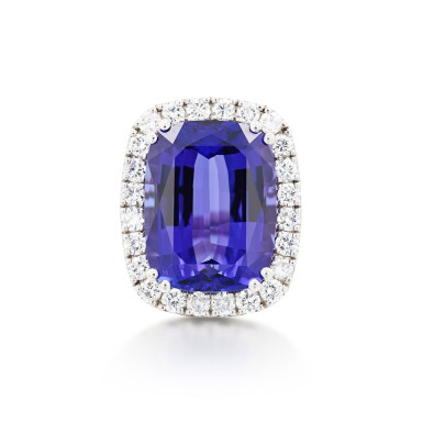 View full screen - View 1 of Lot 188. Bague tanzanite et diamants | Tanzanite and diamond ring.