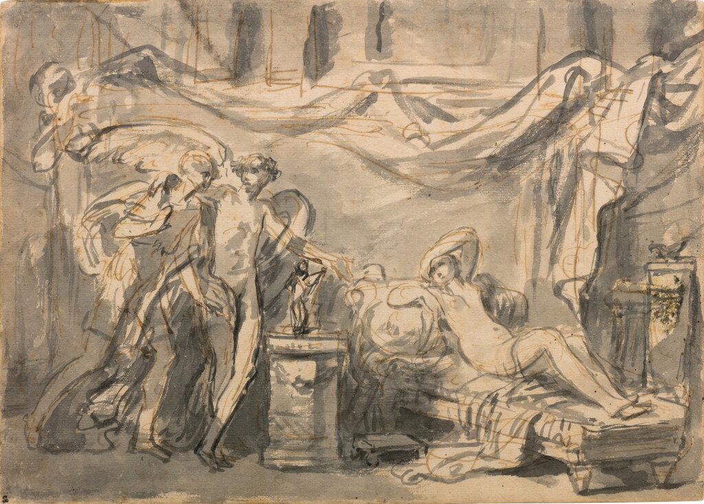 View full screen - View 1 of Lot 37. L’Amour conduisant un jeune homme vers le lit où repose une femme nue.
