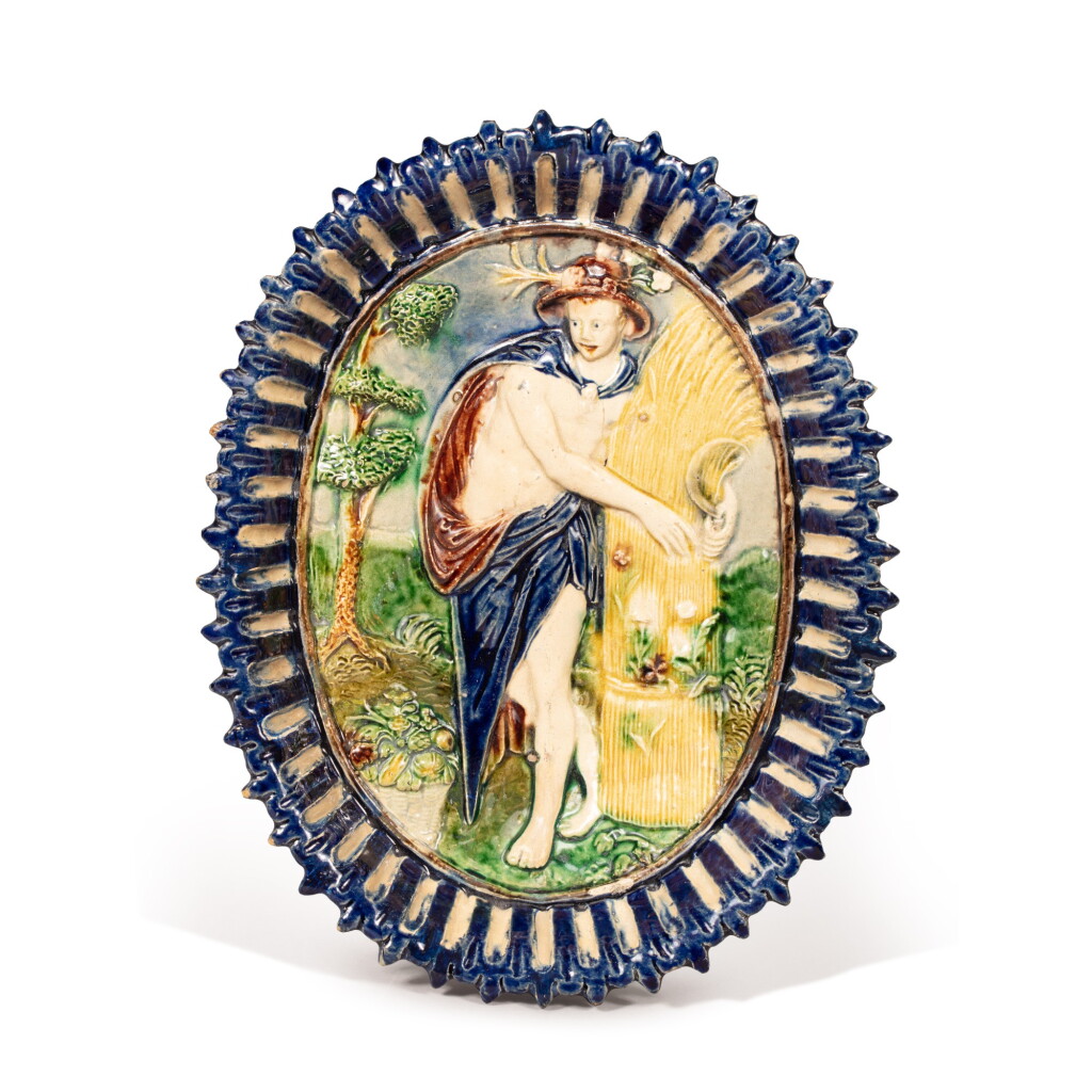 View full screen - View 1 of Lot 191. A Palissy-type moulded dish "Allegorie de l'ete", circa 1600-1650.