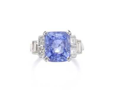 View full screen - View 1 of Lot 48. SAPPHIRE AND DIAMOND RING.