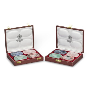View full screen - View 1 of Lot 53. Two box sets of polished hardstone salts, 20th century, retailed by Asprey & Co..