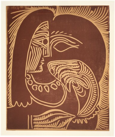 View full screen - View 1 of Lot 124. PABLO PICASSO | PORTRAIT DE JACQUELINE ACCOUDÉE, AU COLLIER (B. 928; BA. 1258; PP. L-078).