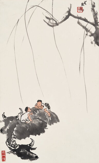 View full screen - View 1 of Lot 3187. 李可染 柳谿放牧 | Li Keran, Herdboy under the Willows.
