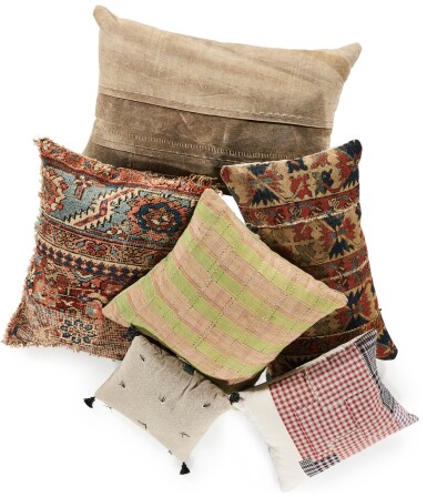 View full screen - View 1 of Lot 23. SIX CUSHIONS BY HOWE, THE COVERS MADE FROM VINTAGE TEXTILES.