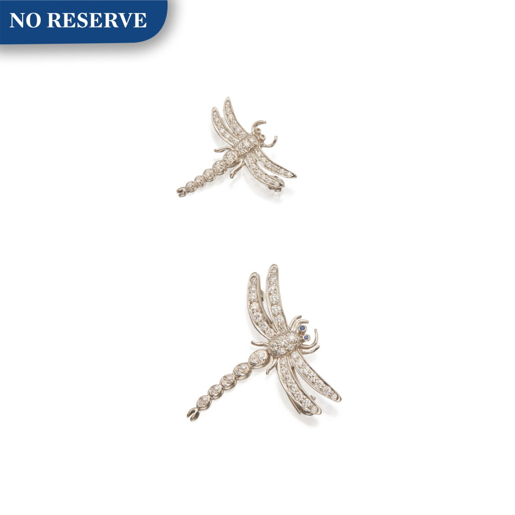 View full screen - View 1 of Lot 346. Tiffany & Co. | Pair of Diamond 'Dragonfly' Brooches.