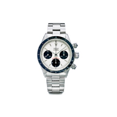 View full screen - View 1 of Lot 1065. ROLEX | REF 6263 'BIG RED' DAYTONA, A STAINLESS STEEL CHRONOGRAPH WRISTWATCH WITH REGISTERS AND BRACELET, CIRCA 1981 | 勞力士 |6263型號「'BIG RED' DAYTONA」精鋼計時鍊帶腕錶,年份約1981.