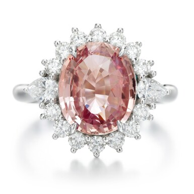 View full screen - View 1 of Lot 77. Padparadscha sapphire and diamond ring.