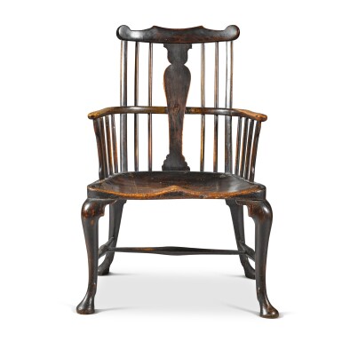 View full screen - View 1 of Lot 109. A late George III ash, elm and beech Windsor armchair by Harding and Son, Beaconsfield, circa 1810.