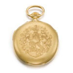 LE ROY | A GOLD OPEN-FACED MINUTE REPEATING GRANDE SONNERIE CARILLON CLOCK WATCH, THE BACK ENGRAVED WITH THE ARMS OF SIR DAVID SALOMONS CIRCA 1890