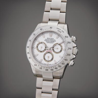View full screen - View 1 of Lot 100. Reference 116520 Daytona | A fully stickered stainless steel automatic chronograph wristwatch with bracelet, Circa 2003.