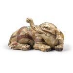 A FINE AND RARE LACQUER MODEL OF AN ELEPHANT, SIGNED MUCHU-AN HARITSU, SEALED KAN. EDO PERIOD, 18TH CENTURY