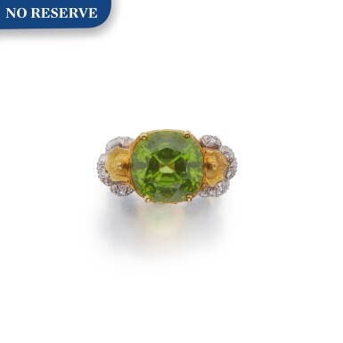 View full screen - View 1 of Lot 261. Peridot and Diamond Ring.