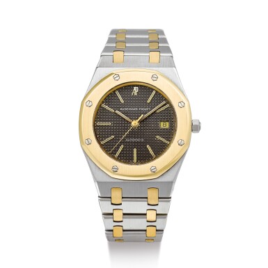 View full screen - View 1 of Lot 2183. AUDEMARS PIGUET | ROYAL OAK, REFERENCE 4100 SA A YELLOW GOLD AND STAINLESS STEEL BRACELET WATCH WITH DATE, CIRCA 1985" | 愛彼 | Royal Oak 型號4100SA 黃金及精鋼鏈帶腕錶,備日期顯示,錶殼編號520,約1985年製".