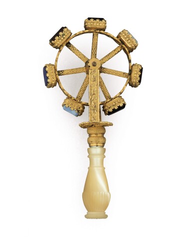 View full screen - View 1 of Lot 235. A glass paste seal wheel with gilt-metal mounts Mother of Pearl, Palais Royal, Paris, circa 1825.