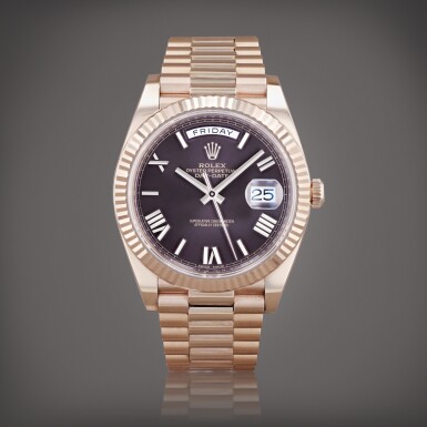 View full screen - View 1 of Lot 415. Day-Date, reference 228235 Montre bracelet en or rose avec jour et date | Pink gold wristwatch with day, date and bracelet Vers 2018 | Circa 2018.