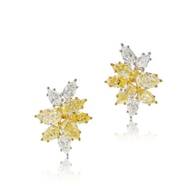 View full screen - View 1 of Lot 2719. Pair of Coloured Diamond and Diamond Earrings | 彩色鑽石 配 鑽石 耳環一對.
