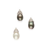 Three Cultured Pearl and Diamond Pendants