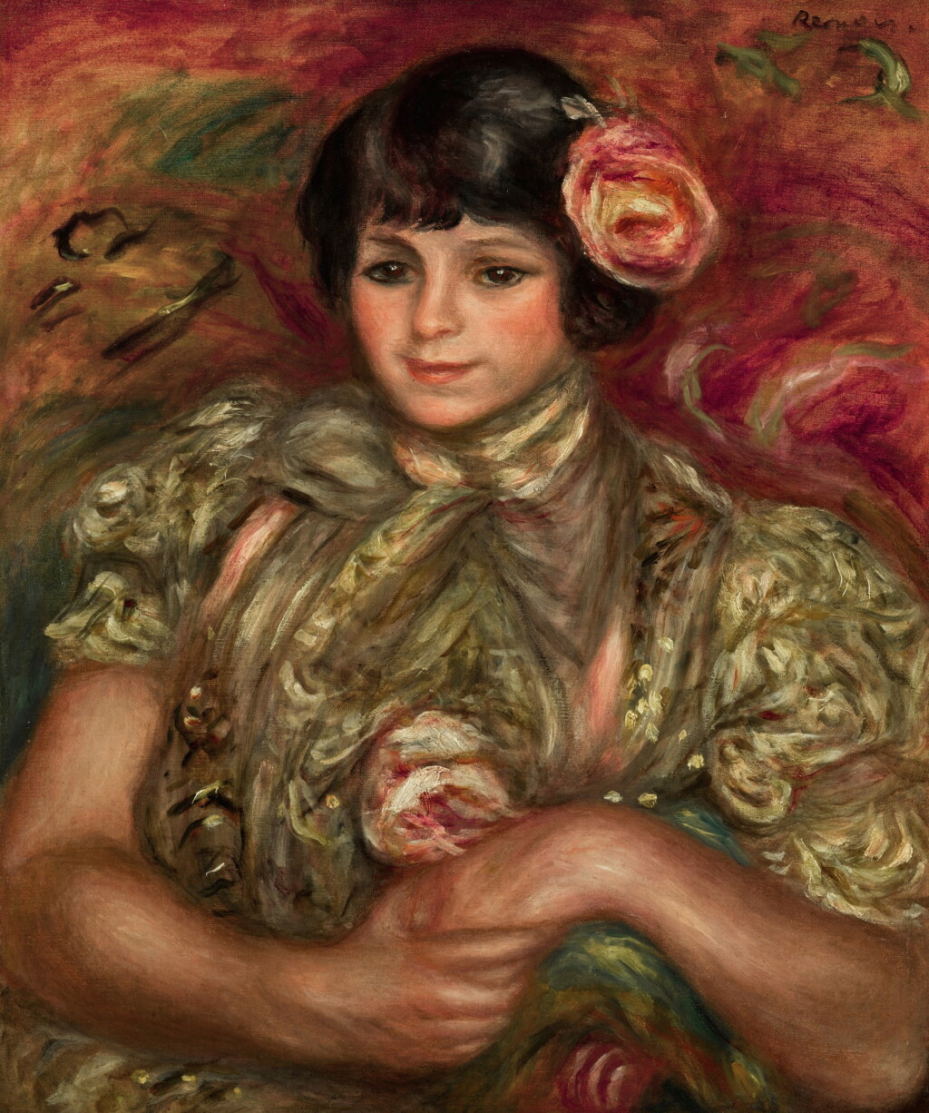 View full screen - View 1 of Lot 131. Femme à la rose | 《手持玫瑰的女子》.